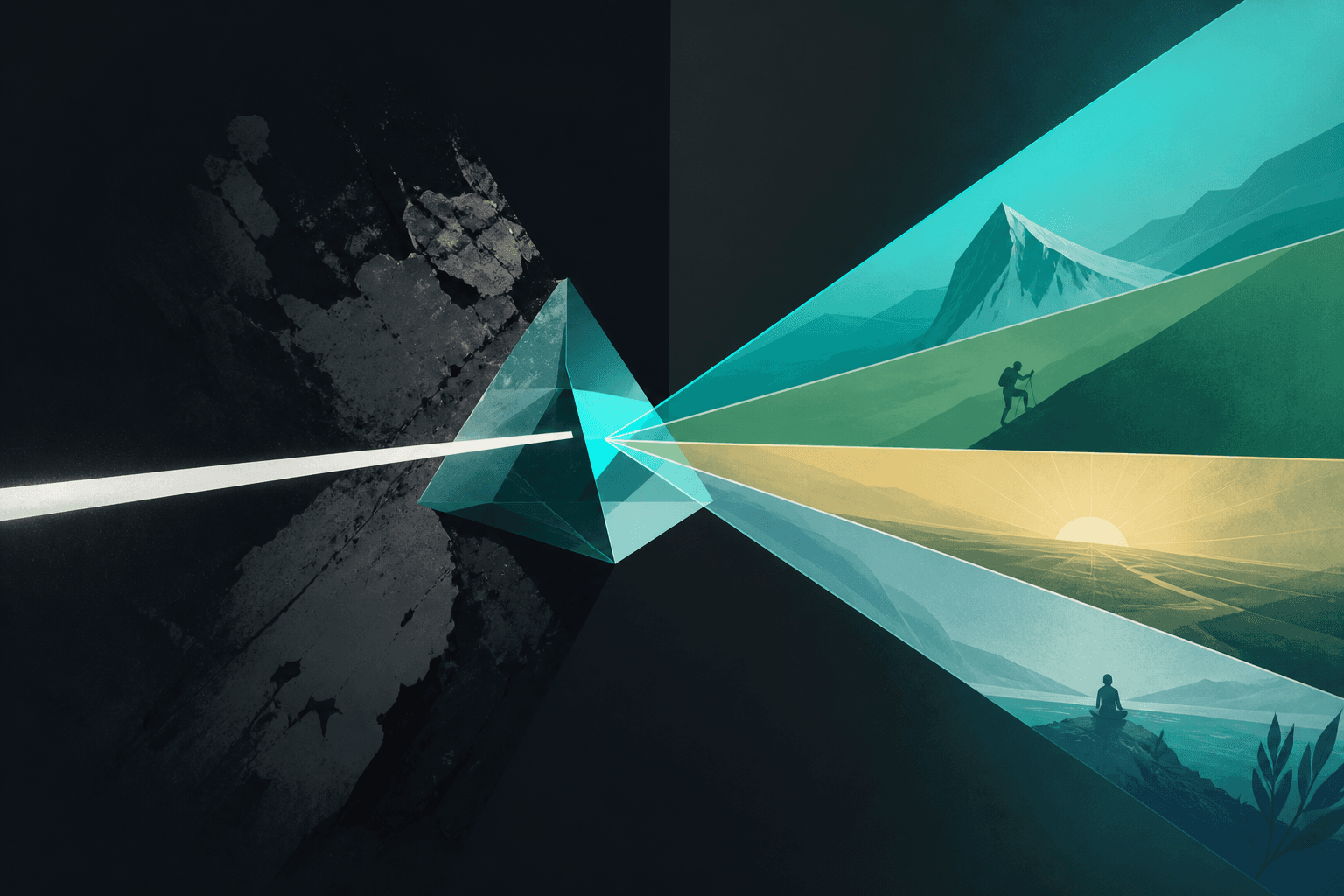 A crystal prism splitting light into many facets of strength and character